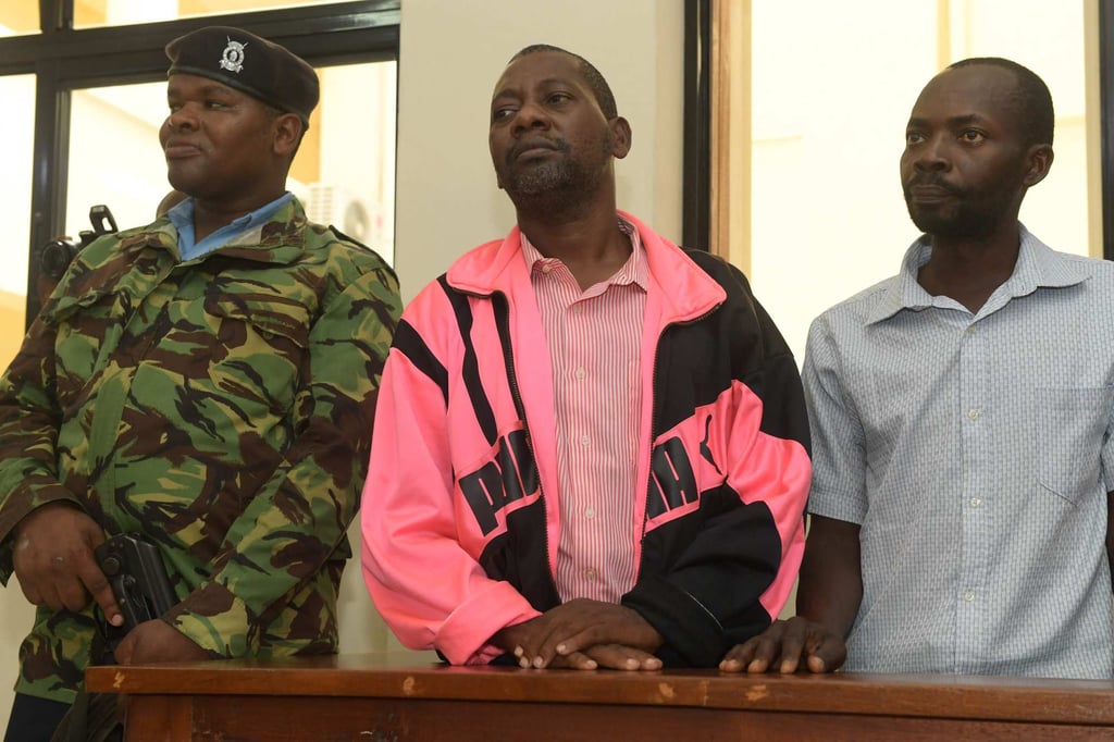Paul Nthenge Mackenzie, who set up the Good News International Church in 2003 and is accused of inciting cult followers to starve to death “to meet Jesus”, appears in the dock with other co-accused at the court in Malindi on May 2, 2023. Photo: AFP