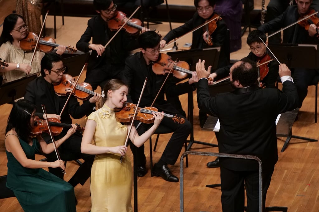 Alma Deutscher performing as soloist in her own Concerto for Violin in G minor with the City Chamber Orchestra of Hong Kong, conducted by Vahan Mardirossian. Photo: CCOHK