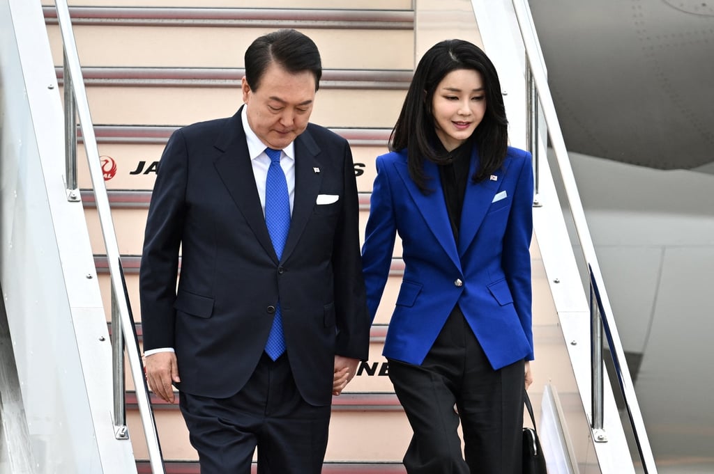 Yoon and his wife Kim Keon-hee arrive in Japan to attend a G7 Leaders’ Summit last year. Photo: AFP Yoon and his wife Kim Keon-hee arrive in Japan to attend a G7 Leaders’ Summit last year. Photo: AFP