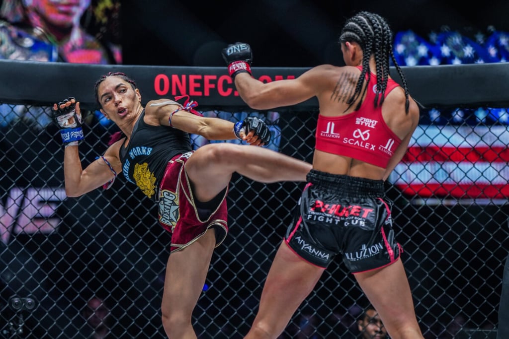 Janet Todd kicks Allycia Rodrigues: Photo: ONE Championship Janet Todd kicks Allycia Rodrigues: Photo: ONE Championship