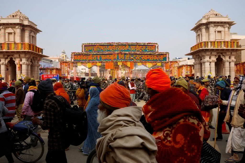 Hindu devotees wait to enter the Hindu god Lord Ram temple after its inauguration in Ayodhya. Photo: Reuters Hindu devotees wait to enter the Hindu god Lord Ram temple after its inauguration in Ayodhya. Photo: Reuters