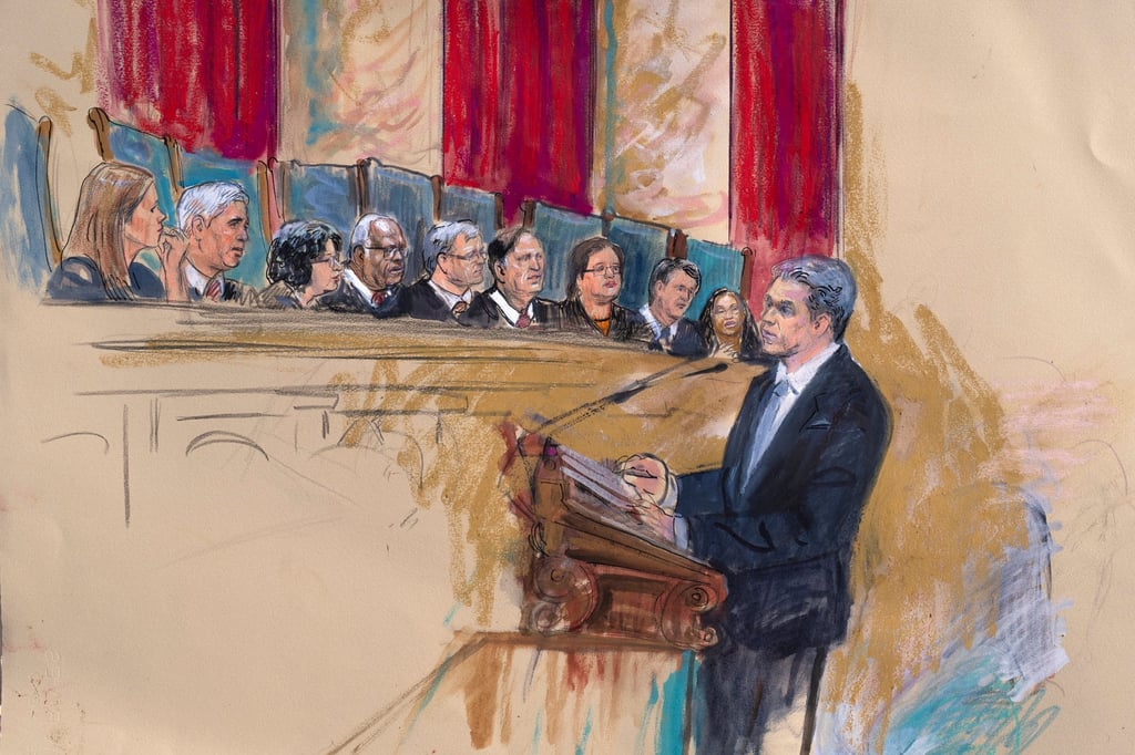 Scenes in the Supreme Court as the justices hear arguments about Trump’s ballot case. Photo: Dana Verkouteren via AP