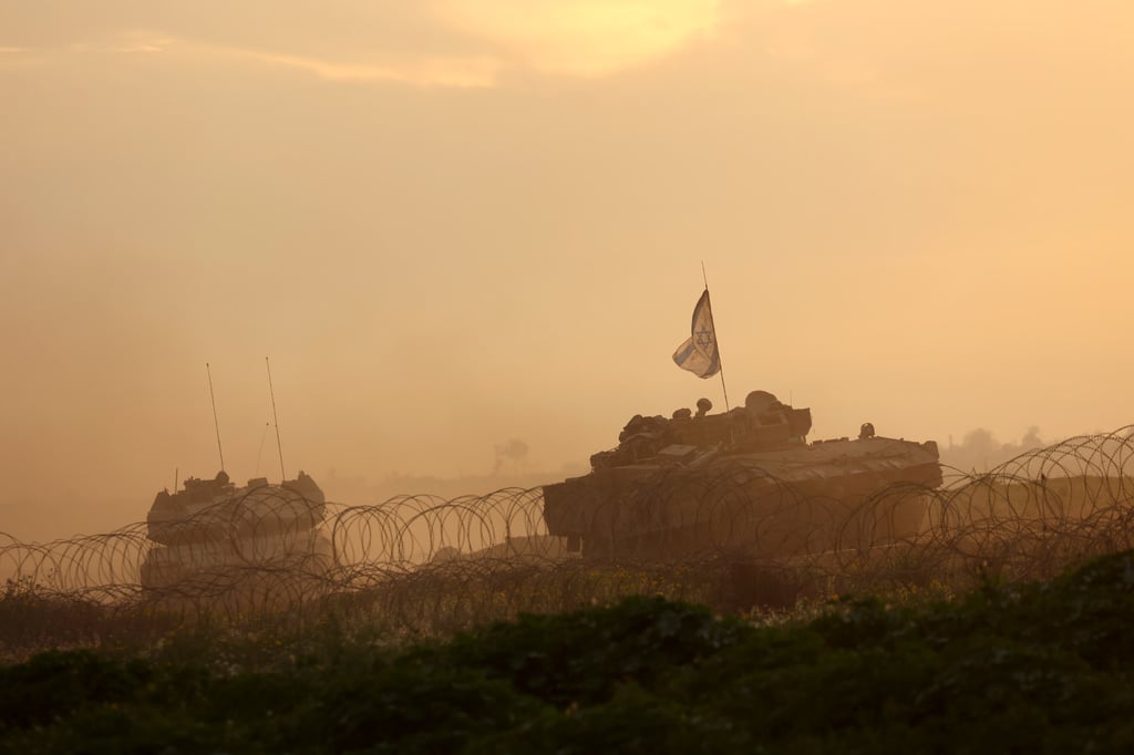 Israeli tanks near the border with Gaza Strip, in southern Israel. Photo: Xinhua Israeli tanks near the border with Gaza Strip, in southern Israel. Photo: Xinhua