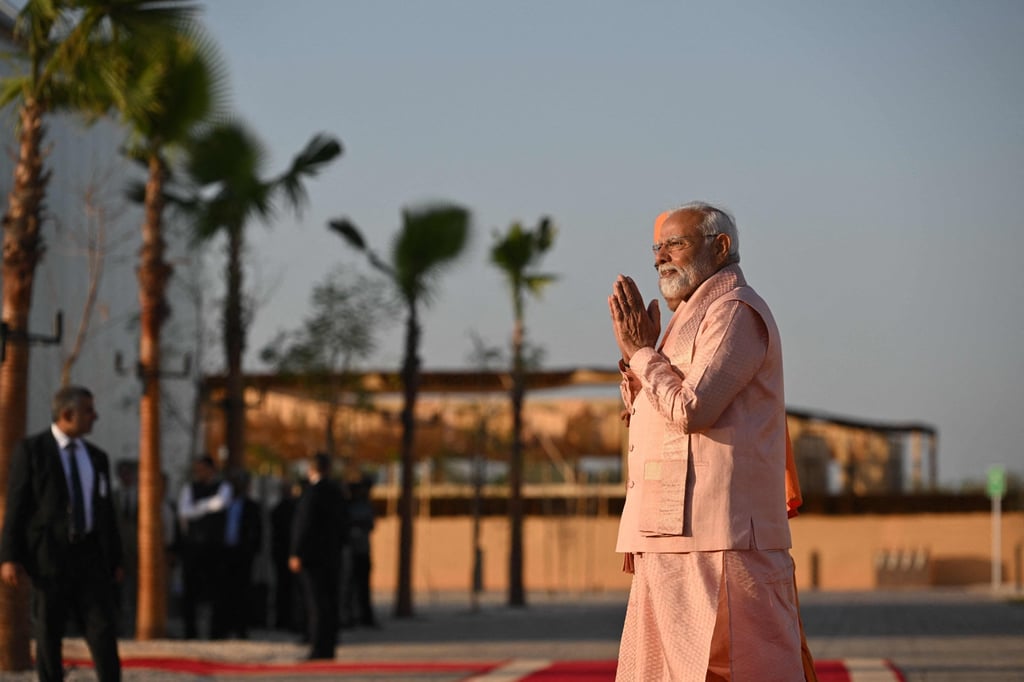 India’s Prime Minister Narendra Modi inaugurates the BAPS Hindu Mandir near Abu Dhabi on Wednesday. Photo: AFP India’s Prime Minister Narendra Modi inaugurates the BAPS Hindu Mandir near Abu Dhabi on Wednesday. Photo: AFP