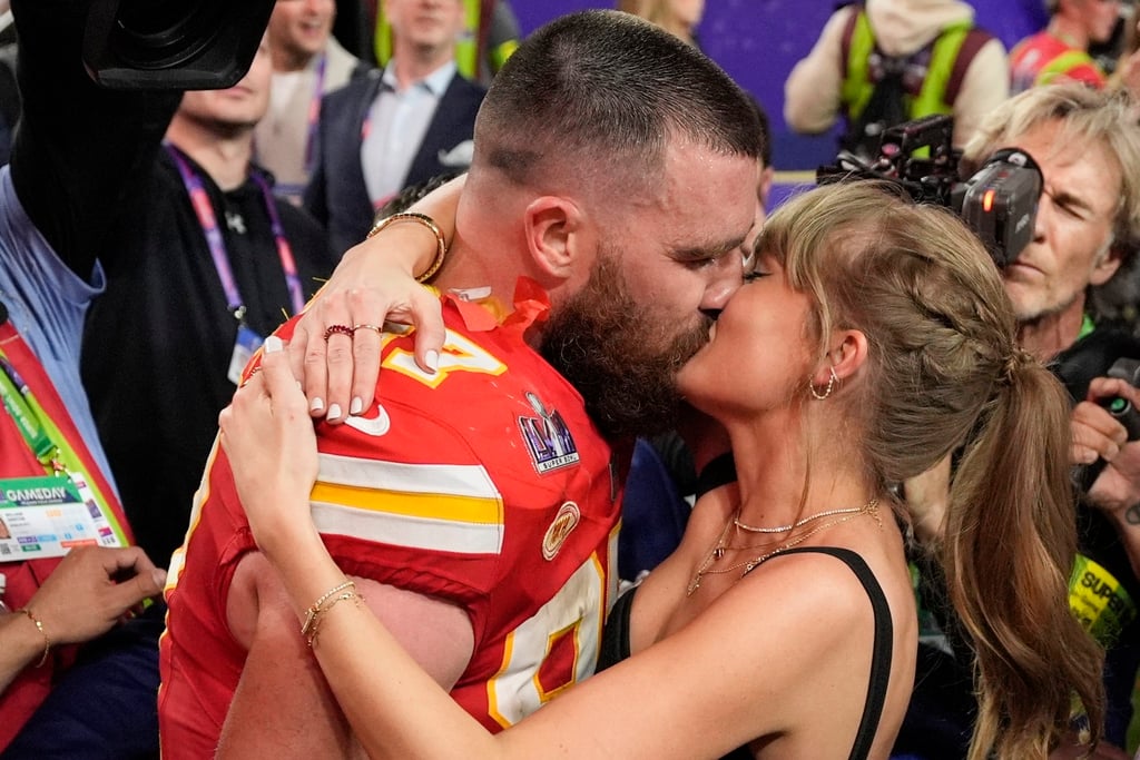 Kansas City Chiefs tight end Travis Kelce (87) kisses Taylor Swift after the NFL Super Bowl 58 football game against the San Francisco 49ers, on February 11, in Las Vegas. Photo: AP Photo Kansas City Chiefs tight end Travis Kelce (87) kisses Taylor Swift after the NFL Super Bowl 58 football game against the San Francisco 49ers, on February 11, in Las Vegas. Photo: AP Photo