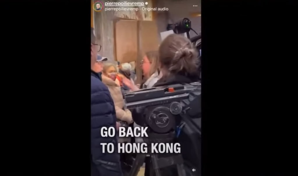 A screengrab of a viral video showing a woman telling an elderly Asian man to “go back to Hong Kong”. Photo: Instagram/Pierrepoilievremp A screengrab of a viral video showing a woman telling an elderly Asian man to “go back to Hong Kong”. Photo: Instagram/Pierrepoilievremp