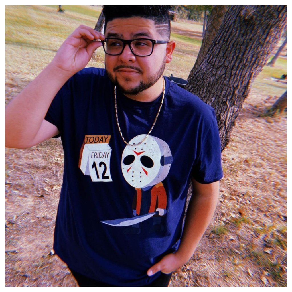 Rico Rodriguez sporting a T-shirt featuring horror character Jason Voorhees, from the Friday the 13th series. Photo: @starringrico/Instagram
