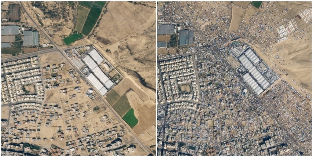 Satellite images of the streets of Rafah before and after the migration of displaced Palestinians to the area. Photo: Planet Labs PBC via Reuters Satellite images of the streets of Rafah before and after the migration of displaced Palestinians to the area. Photo: Planet Labs PBC via Reuters