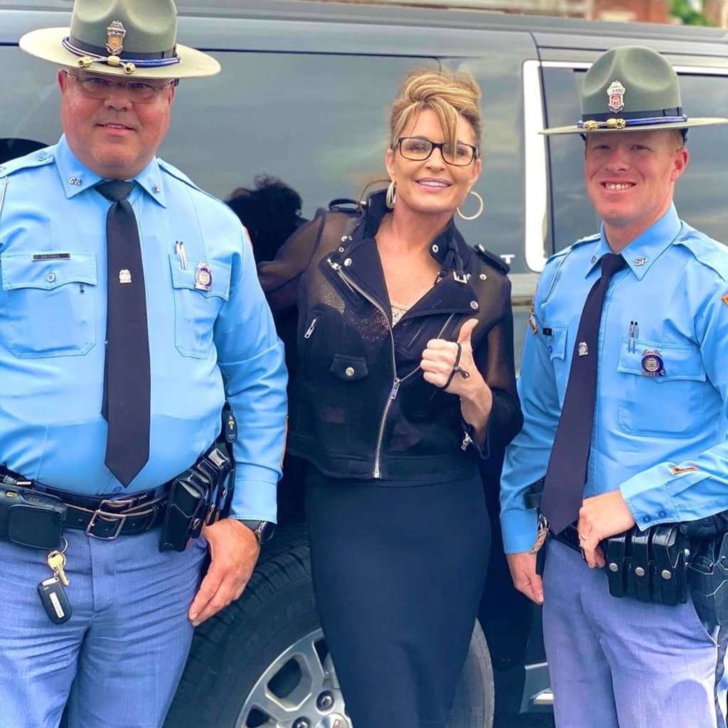 It comes as no surprise that Sarah Palin is a fan of law enforcement officers. Photo: @sarahpalin97/Instagram It comes as no surprise that Sarah Palin is a fan of law enforcement officers. Photo: @sarahpalin97/Instagram