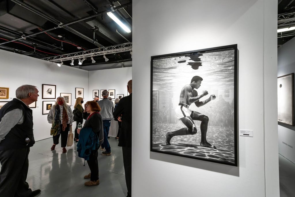 A vintage print of “Muhammad Ali Boxing Underwater” on display in New York. Photo: Alamy A vintage print of “Muhammad Ali Boxing Underwater” on display in New York. Photo: Alamy