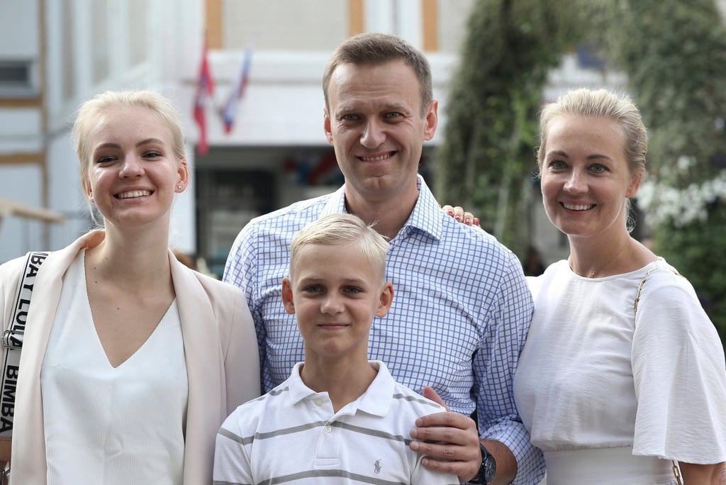 Alexei Navalny, with his wife Yulia, right, daughter Daria, and son Zakhar in 2019. File photo: AP Alexei Navalny, with his wife Yulia, right, daughter Daria, and son Zakhar in 2019. File photo: AP
