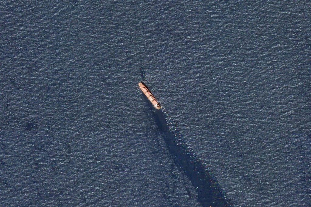 The Rubymar in the southern Red Sea leaking oil after an attack by Yemen’s Houthi rebels. Photo: Planet Labs PBC via AP