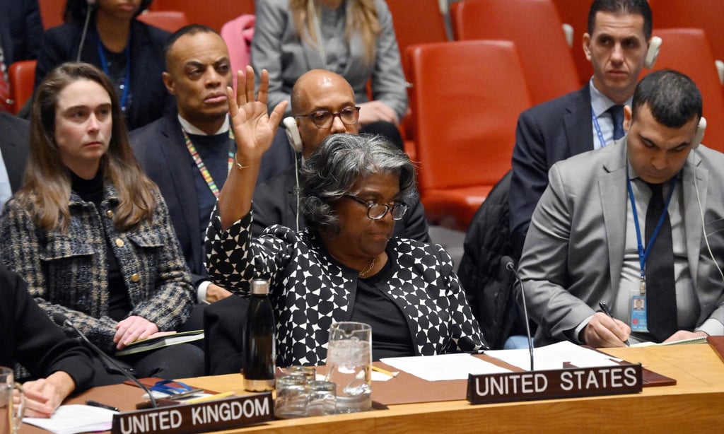 US ambassador to the UN Linda Thomas-Greenfield casts a veto vote. Photo: AFP