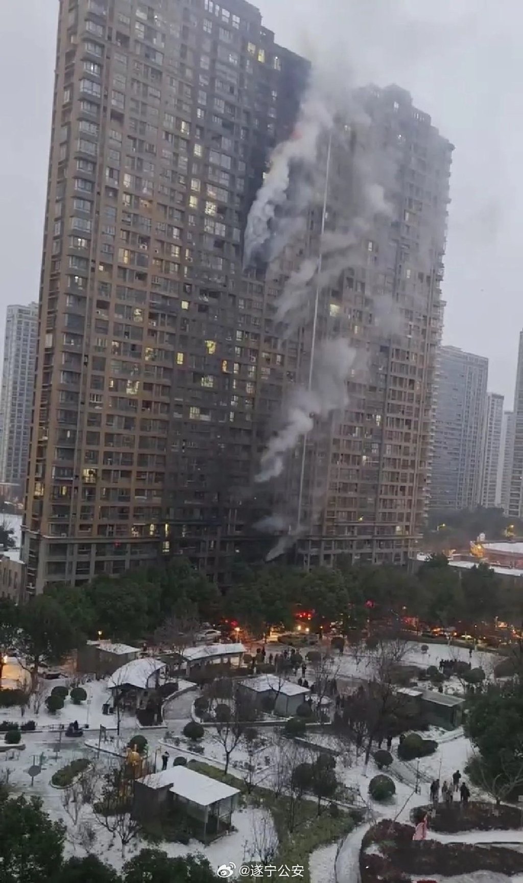 The fire is believed to have started in a ground-level area where electric bikes were parked. Photo: Weibo