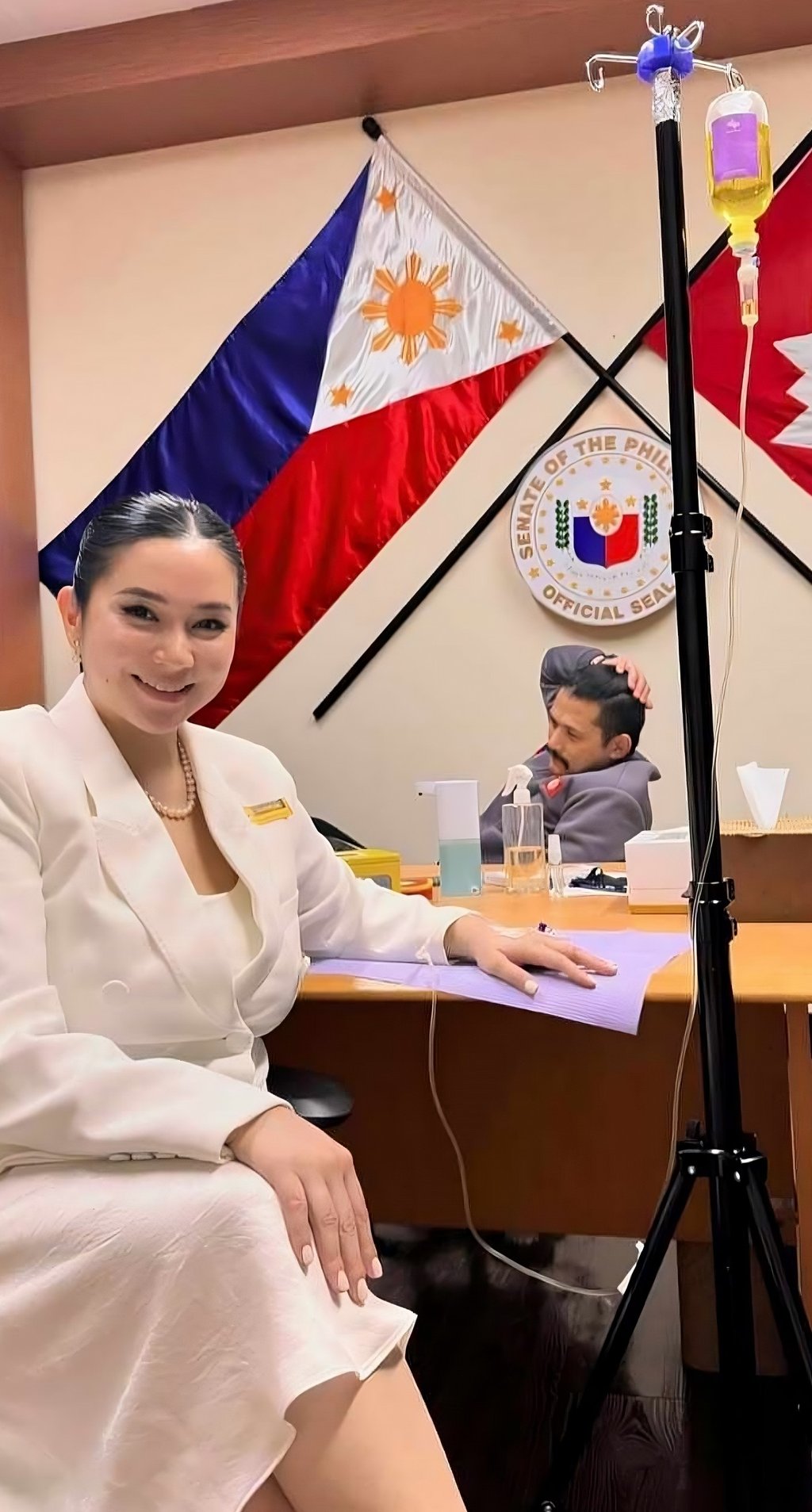 Mariel Padilla is seen hooked up to an intravenous drip in the office of her husband, Philippine Senator Robin Padilla, in this screengrab of her since-deleted Instagram post. Photo: Instagram/marieltpadilla