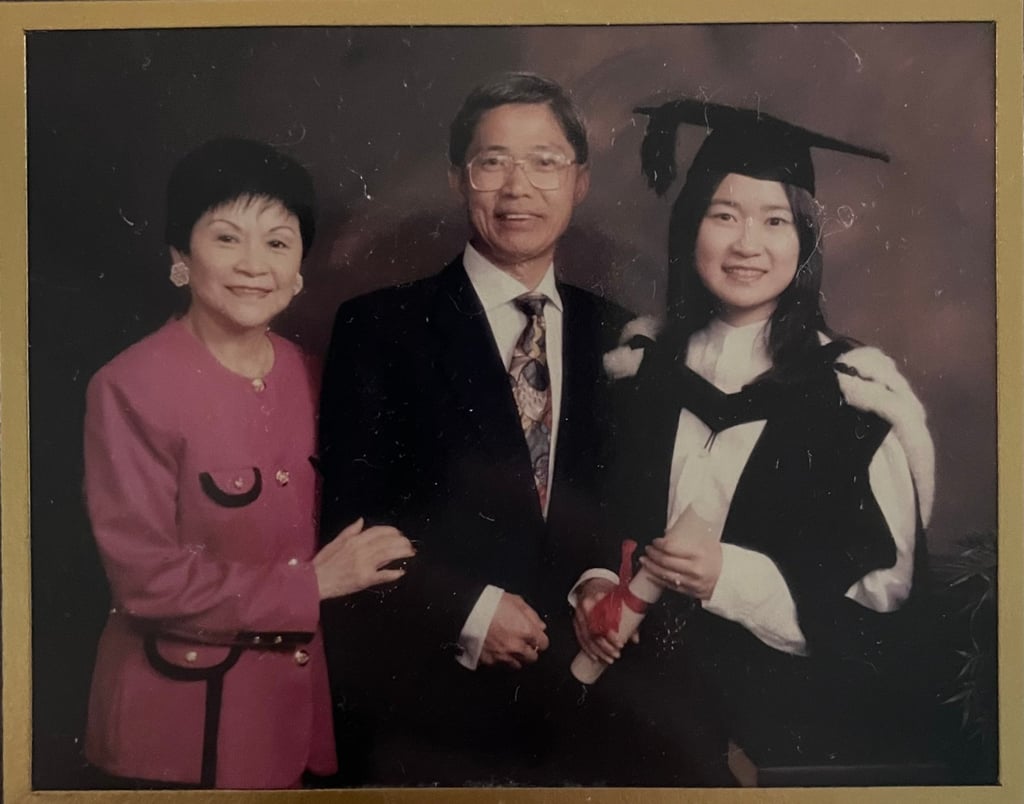 Lim with her parents at her graduation from Cambridge University. Photo: May Lim