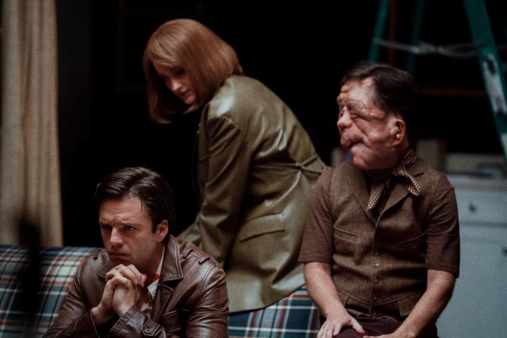 (From left) Sebastian Stan, Renate Reinsve and Adam Pearson in a still from A Different Man. Photo: Faces Off