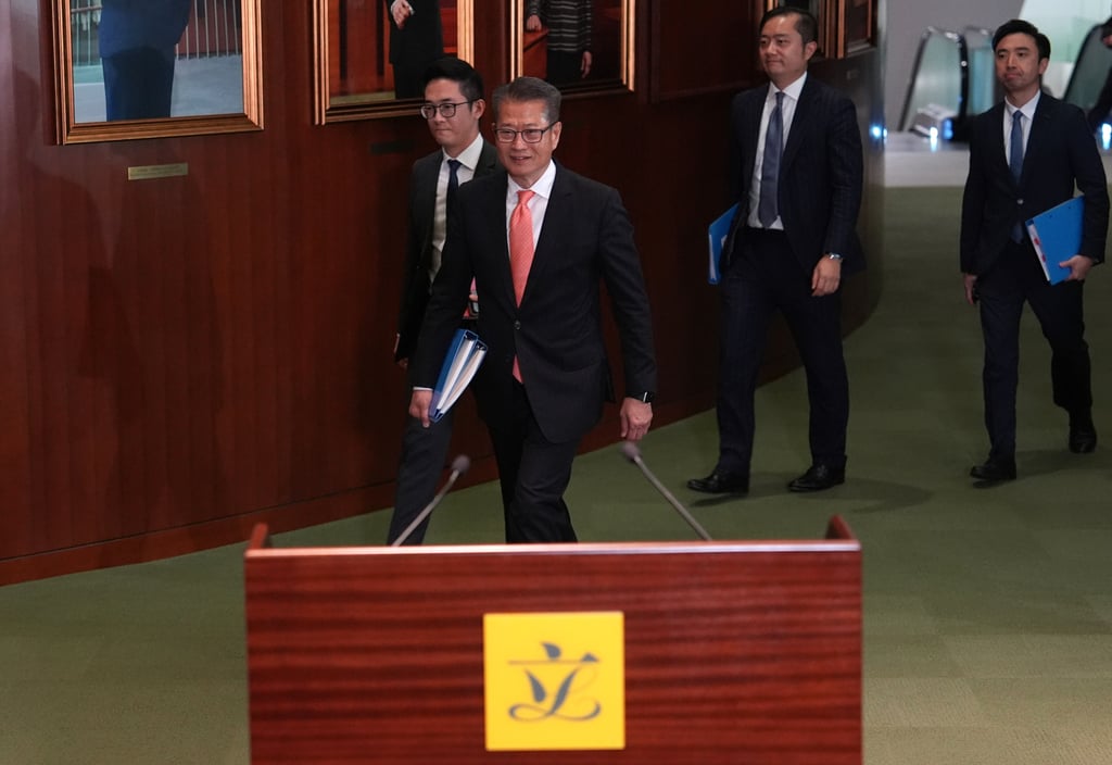 Hong Kong’s Financial Secretary Paul Chan Mo-po, before he delivered his annual fiscal budget speech at the city’s legislature on 28 February 2024. Photo: Robert Ng Hong Kong’s Financial Secretary Paul Chan Mo-po, before he delivered his annual fiscal budget speech at the city’s legislature on 28 February 2024. Photo: Robert Ng