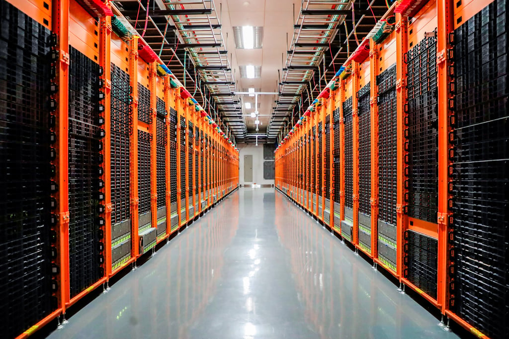 A roomful of high-performance servers are seen stacked inside a data centre run by Alibaba Cloud in mainland China. Photo: Handout