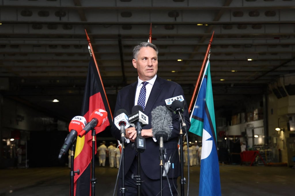 Australia’s Defence Minister Richard Marles stands aboard the Australian Navy ship HMAS Canberra in Sydney. Photo: AFP