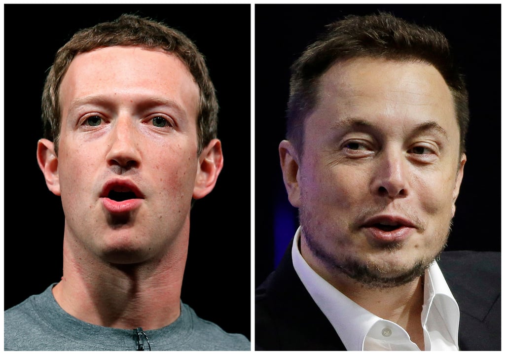 Mark Zuckerberg (left) and Tesla and SpaceX CEO Elon Musk were both slammed in Swisher’s book. Photo: AP