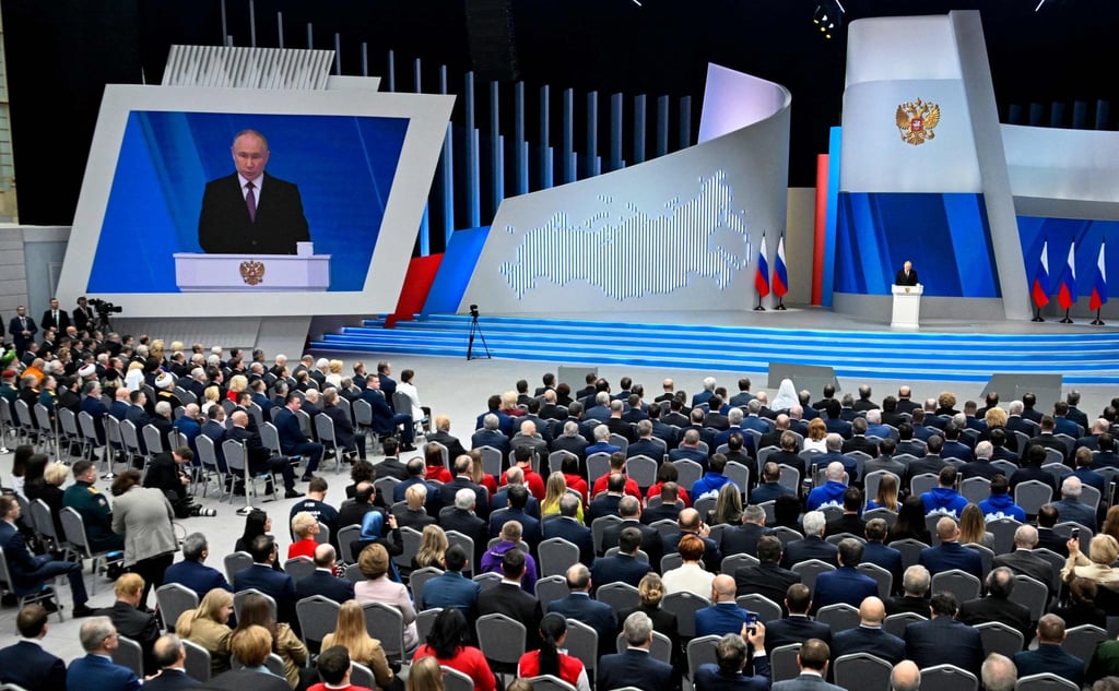 Vladimir Putin delivers his annual state of the nation address. Photo: AFP
