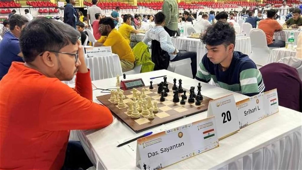Indian chess prodigy Srihari Lakshminarasimhan (right) at the Bengaluru International GM tournament on January 18-26, 2024. Photo: Handout Indian chess prodigy Srihari Lakshminarasimhan (right) at the Bengaluru International GM tournament on January 18-26, 2024. Photo: Handout