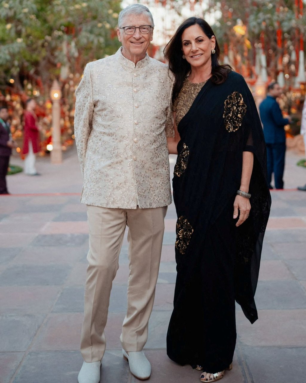 Bill Gates and Paula Hurd pose during pre-wedding celebrations of Anant Ambani. Photo: Reliance group via Reuters Bill Gates and Paula Hurd pose during pre-wedding celebrations of Anant Ambani. Photo: Reliance group via Reuters
