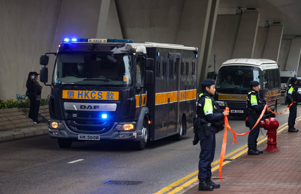 A prison van carrying former Apple Daily editorial writer Yeung Ching-kee. Jimmy Lai’s trial entered its 37th day on Monday. Photo: Yik Yeung-man A prison van carrying former Apple Daily editorial writer Yeung Ching-kee. Jimmy Lai’s trial entered its 37th day on Monday. Photo: Yik Yeung-man