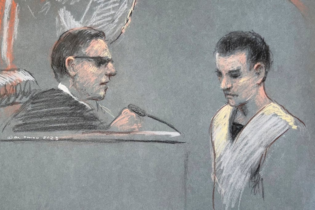 Jack Teixeira, right, appearing in US District Court in Boston in 2023. File photo: Margaret Small via AP