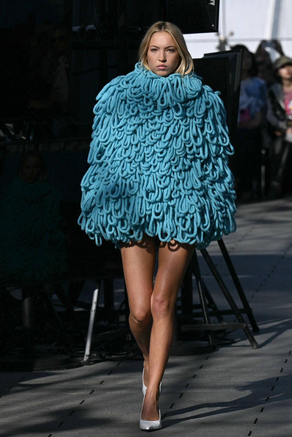 British model Lila Grace Moss, daughter of Kate Moss, in a knitwear look by Stella McCartney from the label’s autumn/winter 2024 show at Paris Fashion Week. Photo: AFP British model Lila Grace Moss, daughter of Kate Moss, in a knitwear look by Stella McCartney from the label’s autumn/winter 2024 show at Paris Fashion Week. Photo: AFP
