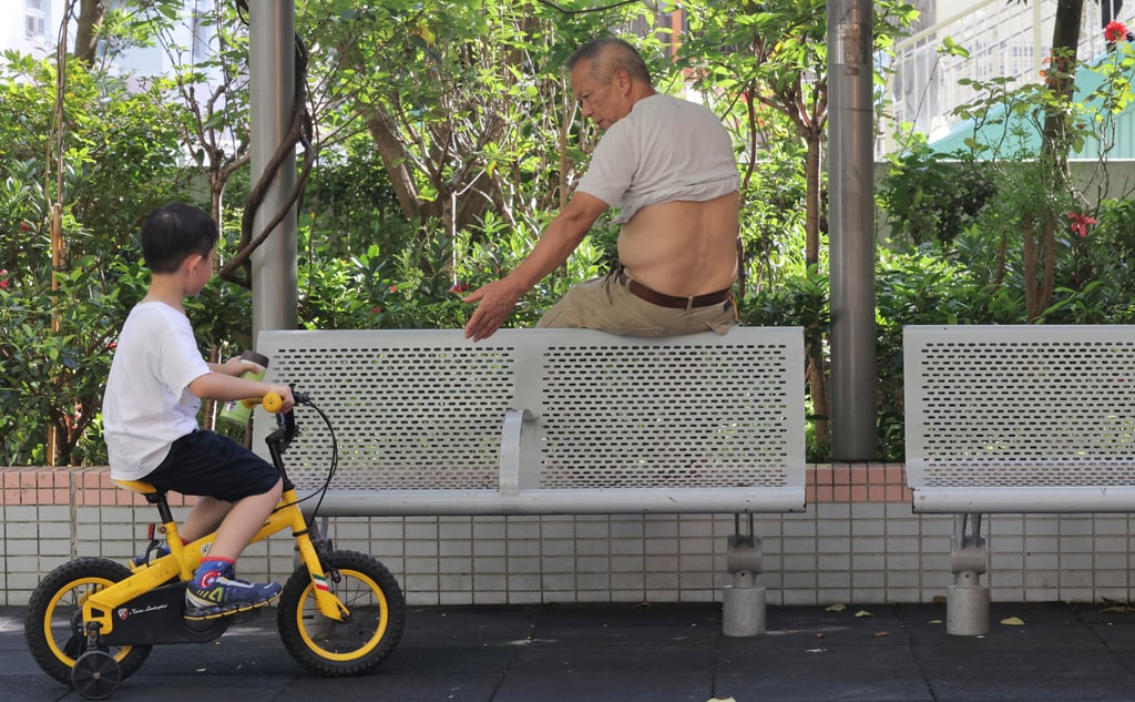 An elderly resident at a park in Cheung Sha Wan. Care teams were established last year to help promote government initiatives and support residents. Photo: Jelly Tse