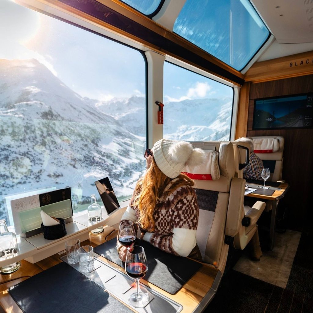 The Glacier Express is magical in winter, but the train also operates in summer – and showcases a very different landscape. Photo: @glacierexpress.ch/Instagram The Glacier Express is magical in winter, but the train also operates in summer – and showcases a very different landscape. Photo: @glacierexpress.ch/Instagram