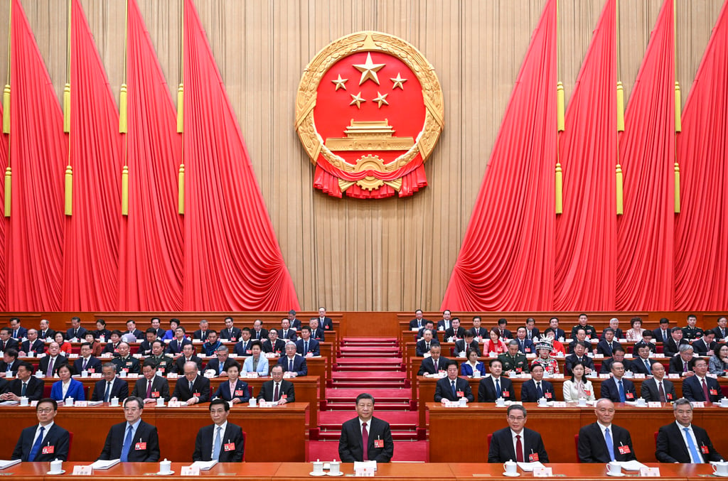 The 14th National People’s Congress (NPC) opens its second session at the Great Hall of the People in Beijing, capital of China, March 5, 2024. Xi Jinping, Li Qiang, Wang Huning, Cai Qi, Ding Xuexiang, Li Xi and Han Zheng were present at the opening meeting. Photo: Xinhua