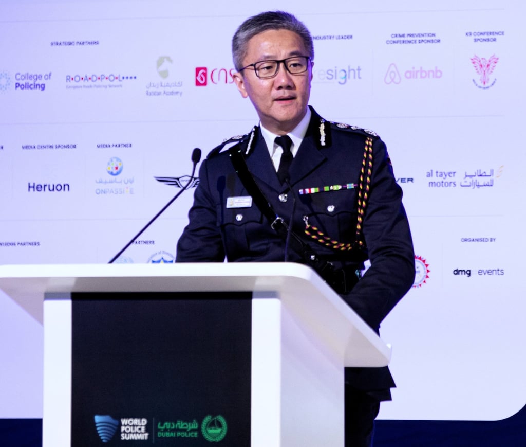 Commissioner of Police Raymond Siu at the World Police Summit in Dubai. Photo: Facebook/World Police Summit Commissioner of Police Raymond Siu at the World Police Summit in Dubai. Photo: Facebook/World Police Summit