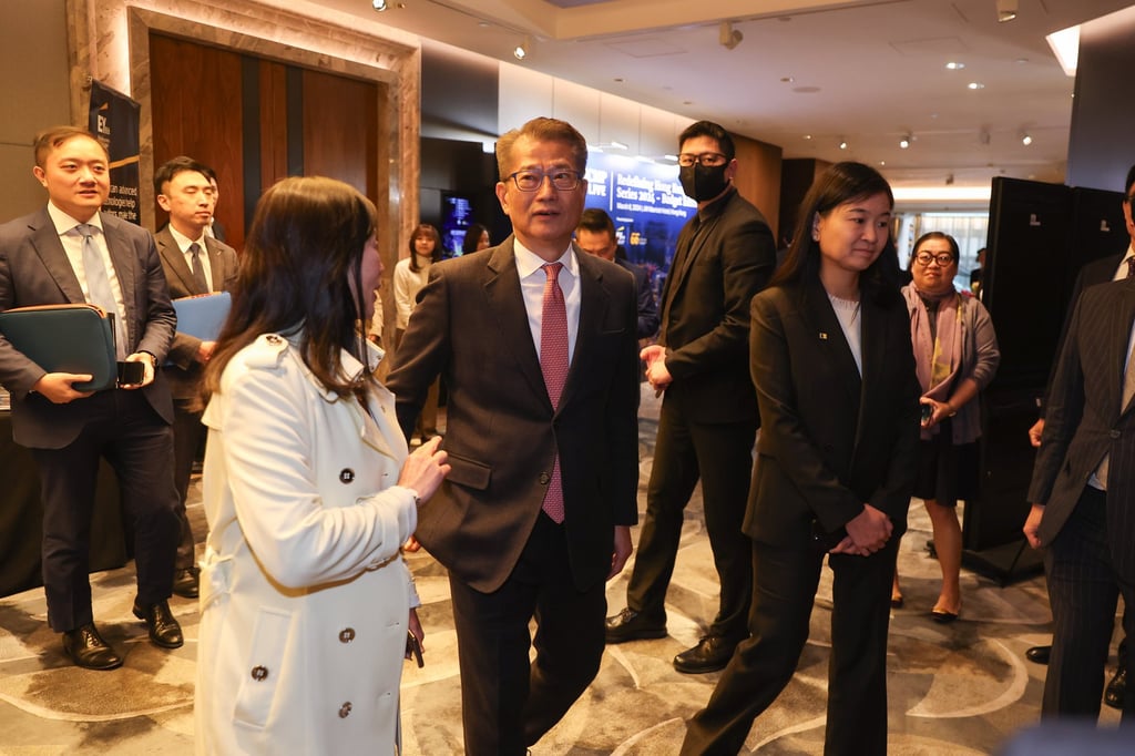 (From left) Tammy Tam, editor-in-chief of the Post, Financial Secretary Paul Chan and Catherine So, CEO of the Post at “Redefining Hong Kong: Budget Edition”. Photo: Edmond So