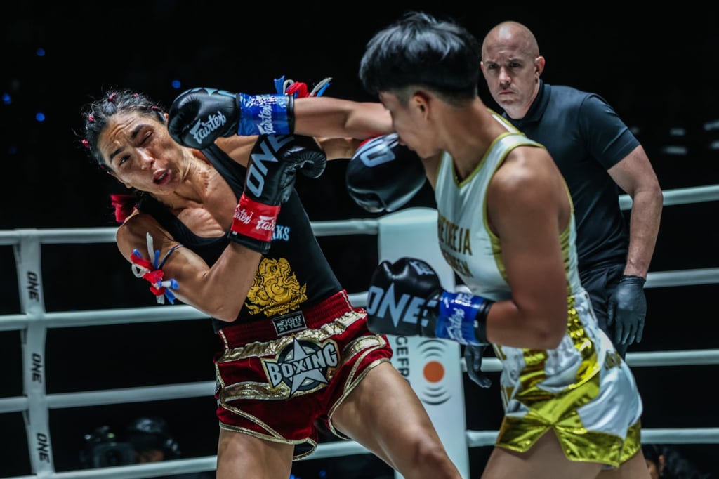 Phetjeeja Lukjaoporongtom connects with a right hand during her title fight with Janet Todd. Photo: ONE Championship
