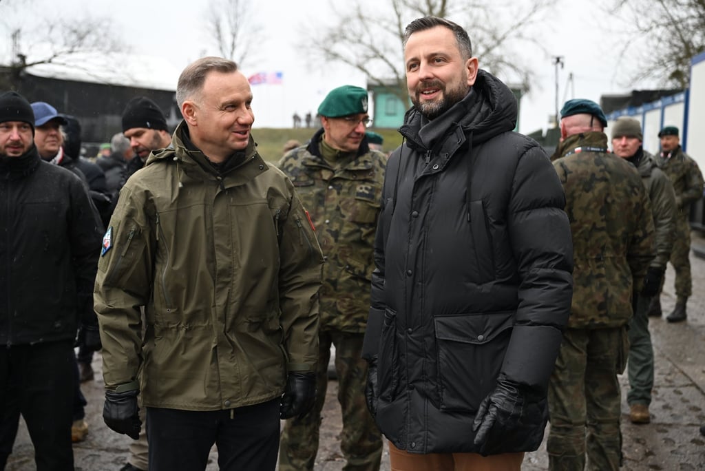 Polish President Andrzej Duda (left) and Deputy Prime Minister Wladyslaw Kosiniak-Kamysz before the start of a Nato exercise in Korzeniewo, north Poland. Duda is calling for each Nato ally to increase defence spending from 2 per cent to 3 per cent of GDP. Photo: EPA-EFE Polish President Andrzej Duda (left) and Deputy Prime Minister Wladyslaw Kosiniak-Kamysz before the start of a Nato exercise in Korzeniewo, north Poland. Duda is calling for each Nato ally to increase defence spending from 2 per cent to 3 per cent of GDP. Photo: EPA-EFE