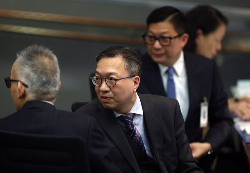 Secretary for Justice Paul Lam (centre) and Secretary for Security Chris Tang as the Legislative Council discusses the Safeguarding National Security Bill. Photo: Yik Yeung-man Secretary for Justice Paul Lam (centre) and Secretary for Security Chris Tang as the Legislative Council discusses the Safeguarding National Security Bill. Photo: Yik Yeung-man