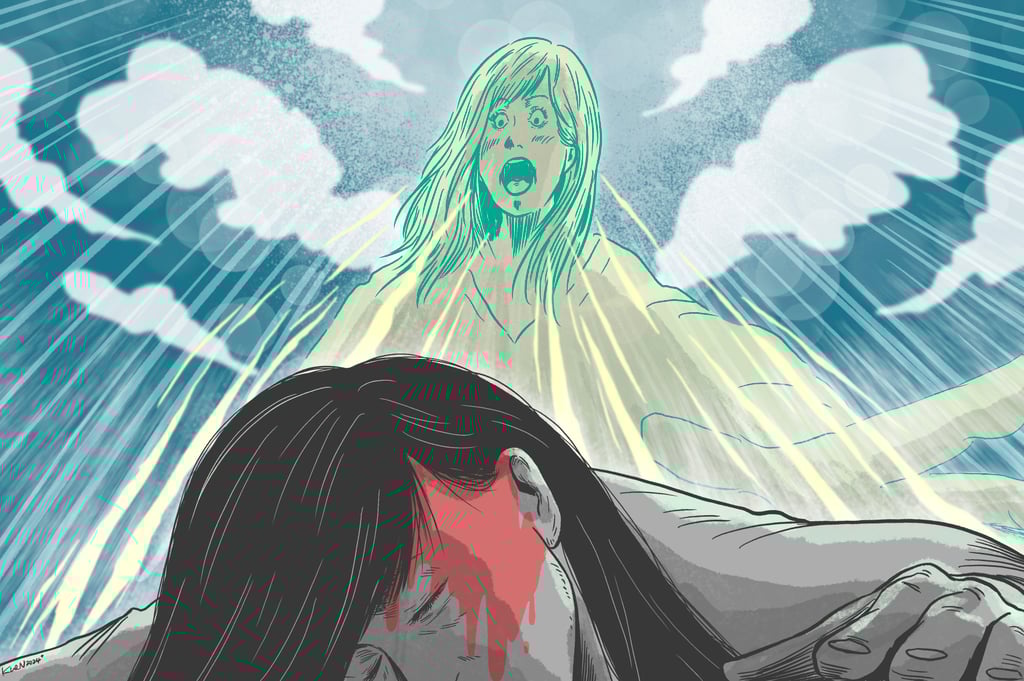 Betty, like many who have a near-death experience, says she could witness things going on around her. illustration: Lau Ka-kuen Betty, like many who have a near-death experience, says she could witness things going on around her. illustration: Lau Ka-kuen