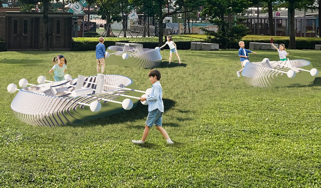 An artist’s rendition of another display, “Harbour Cup”, in Tamar Park. The installation is inspired by table football, with solar panels lighting up whenever a ball moves Photo: LCSD An artist’s rendition of another display, “Harbour Cup”, in Tamar Park. The installation is inspired by table football, with solar panels lighting up whenever a ball moves Photo: LCSD