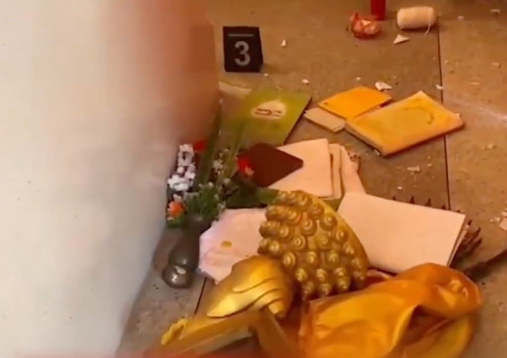 The 49-year-old left a trail of destruction during his deadly drug-fuelled rampage through the Buddhist temple in Thailand. Photo: Weibo The 49-year-old left a trail of destruction during his deadly drug-fuelled rampage through the Buddhist temple in Thailand. Photo: Weibo