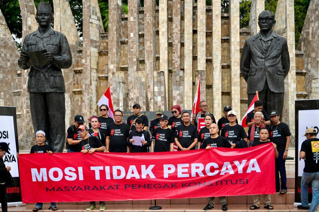 Activists gather in Jakarta on March 6 to demand the rejection of results of the Indonesian election. Photo: AFP Activists gather in Jakarta on March 6 to demand the rejection of results of the Indonesian election. Photo: AFP