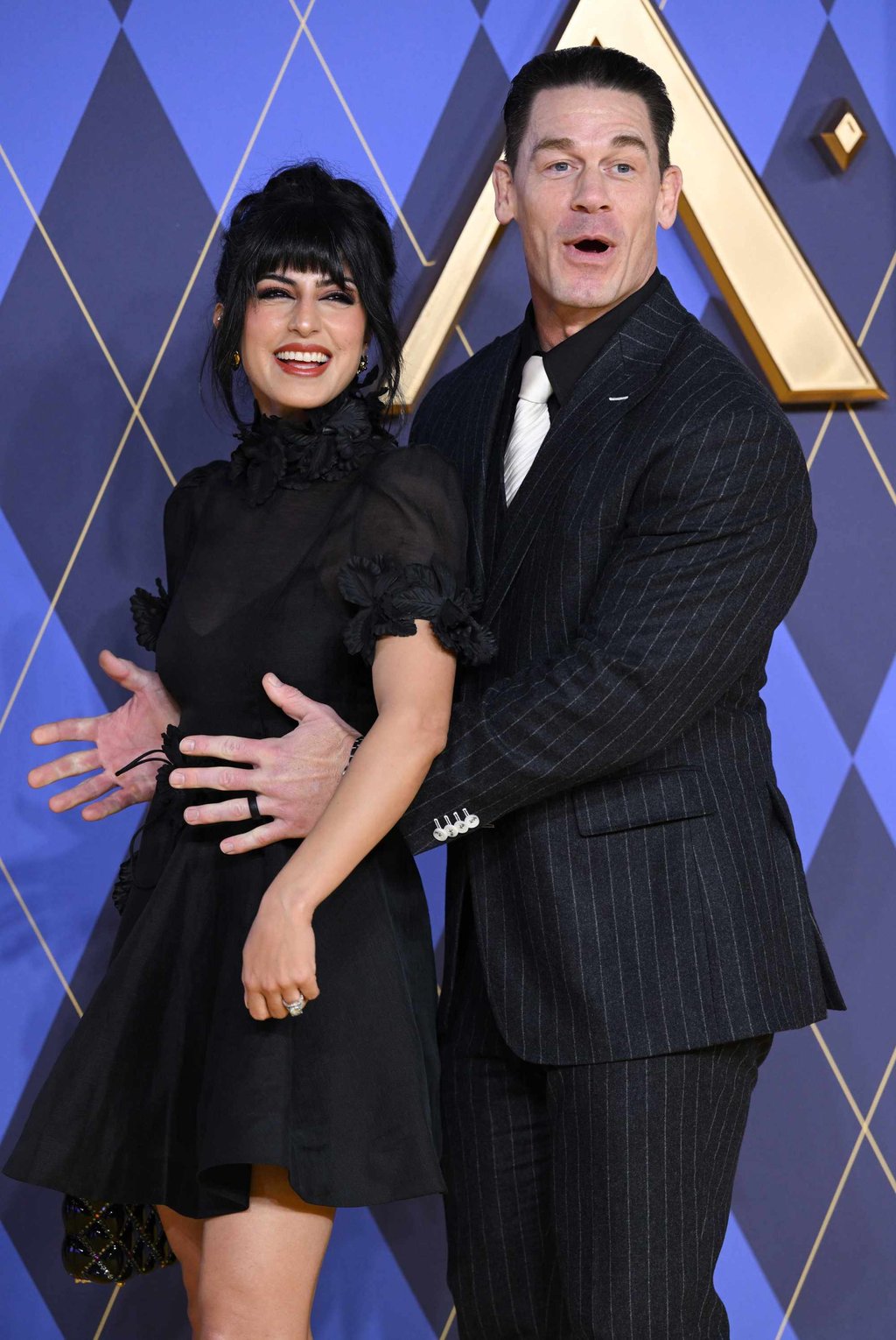 Shay Shariatzadeh and John Cena wear matching black outfits at the premiere of Argylle on January 24 in London. Photo: WireImage Shay Shariatzadeh and John Cena wear matching black outfits at the premiere of Argylle on January 24 in London. Photo: WireImage