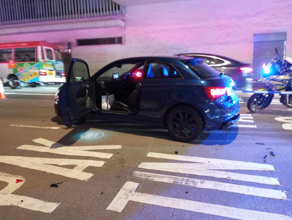 One of the four vehicles struck by a hit-and-run driver who left a woman pedestrian with serious injuries. Photo: Facebook/David Chou
