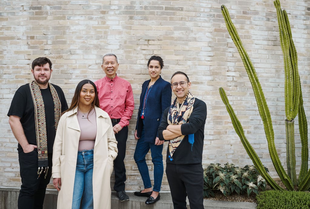 Co-artistic directors of the 24th Biennale of Sydney: Cosmin Costinaș (far left) and Inti Guerrero (far right), with three of the participating artists (from second left), Serwah Attafuah, William Yang and Kirtika Kain. Photo: Joshua Morris Co-artistic directors of the 24th Biennale of Sydney: Cosmin Costinaș (far left) and Inti Guerrero (far right), with three of the participating artists (from second left), Serwah Attafuah, William Yang and Kirtika Kain. Photo: Joshua Morris