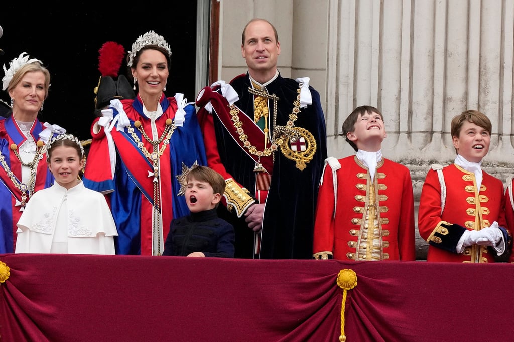 Princess Charlotte, Kate Middleton, Prince Louis, Prince William and Prince George greet crowds from the balcony of Buckingham Palace after the coronation ceremony of King Charles III last May. Photo: AP Princess Charlotte, Kate Middleton, Prince Louis, Prince William and Prince George greet crowds from the balcony of Buckingham Palace after the coronation ceremony of King Charles III last May. Photo: AP