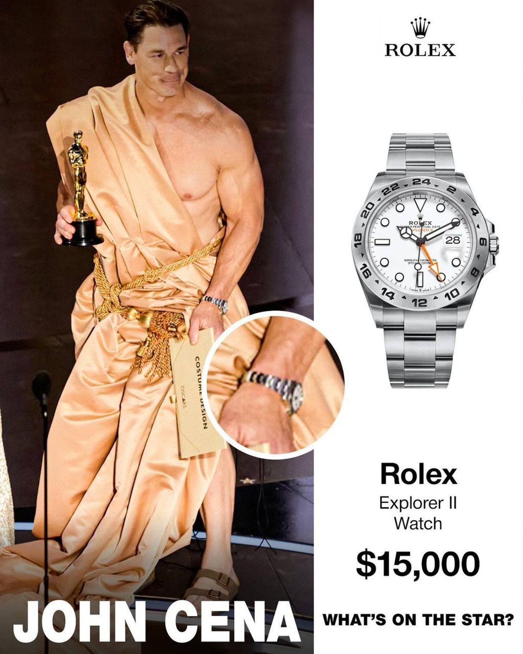 John Cena s Rolex watch collection the F9 star bared all for the Oscars going viral in nothing but Birkenstocks and an Explorer II he also owns a Daytona and a GMT Master