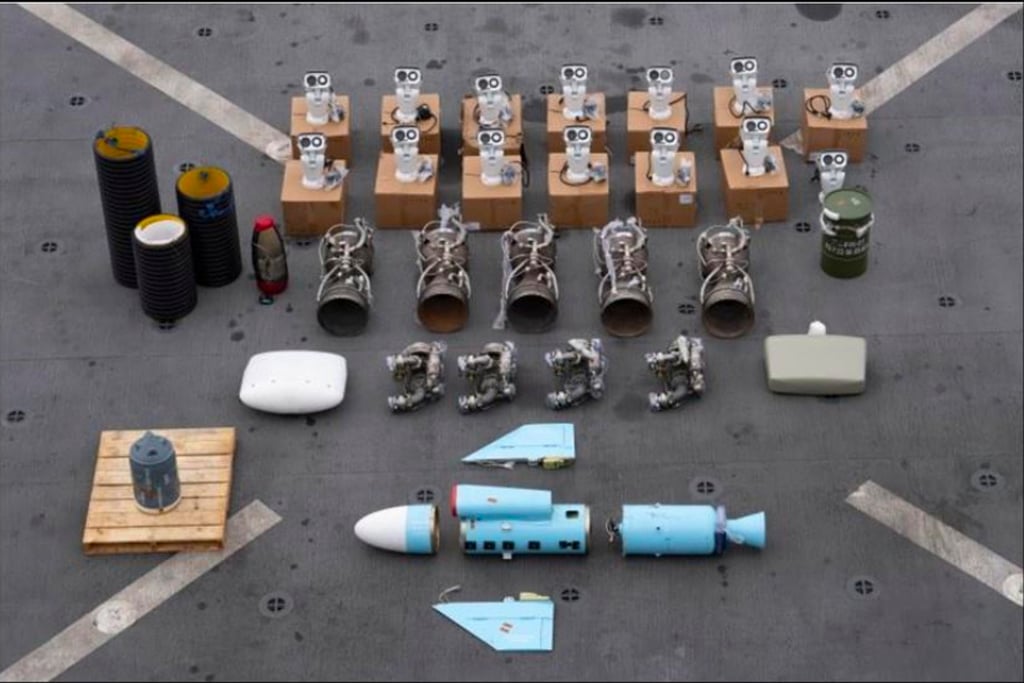 Iranian-made missile components bound for Yemen’s Houthis that were seized off a vessel in the Arabian Sea. Photo: US Central Command via AP