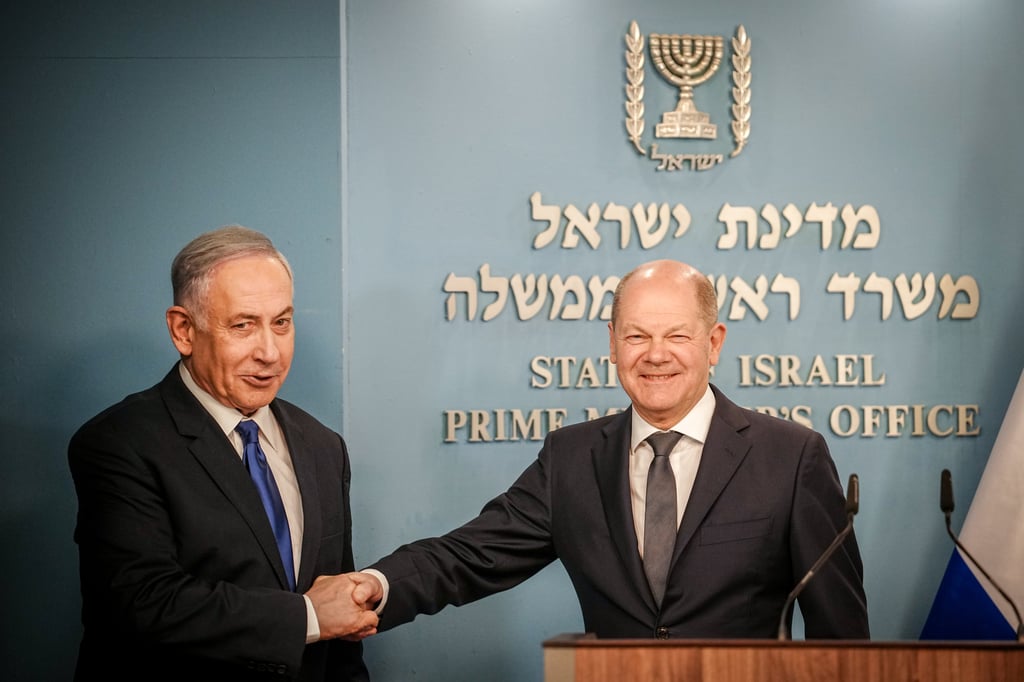 Israeli Prime Minister Benjamin Netanyahu and German Chancellor Olaf Scholz after a joint press conference. Photo: dpa